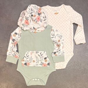 Carter's Baby Girl 12M Set Floral Hoodie + Polka Dot Bodysuits 2 Pc Bundle